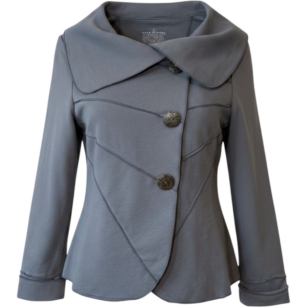 Neon Buddha Women Cotton Jacket S Gray Button Front Cowl Neck Lagenlook Art Wear